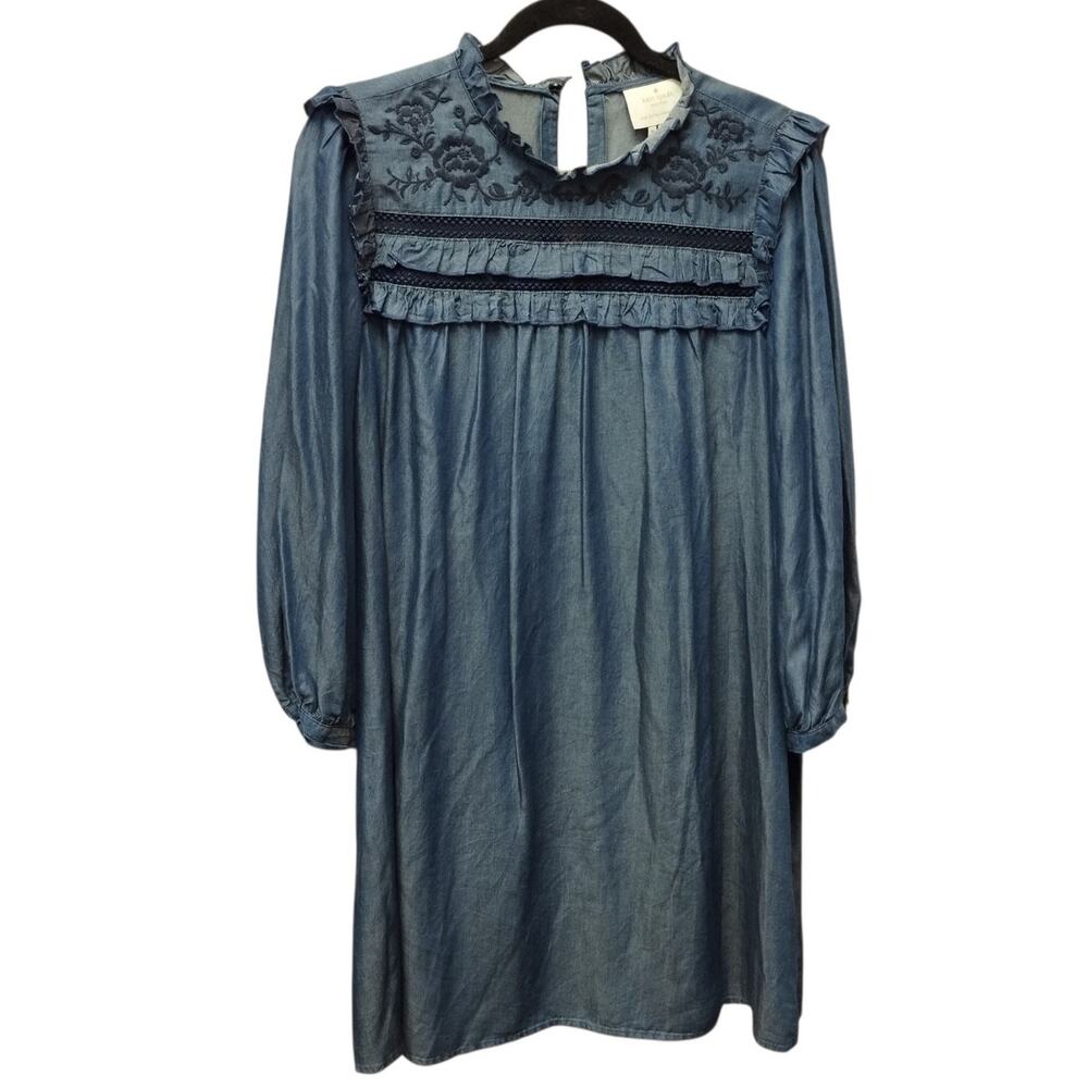 Kate Spade Womens Cottagecore Chambray Patio Dress Medium Floral Embroidered